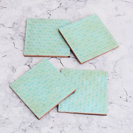 Handmade Sky Blue Pattern Wooden Coasters - Pack of 4